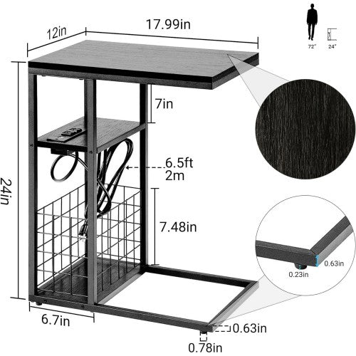 ODIKA Side Table, Under Seating Table with Integrated Power, Adjustable C-Shaped End Table for Home, Living Room, Bedroom ODIKA Side Table, Under Seating Table with Integrated Power, Adjustable C-Shaped End Table for Home, Living Room, Bedroom